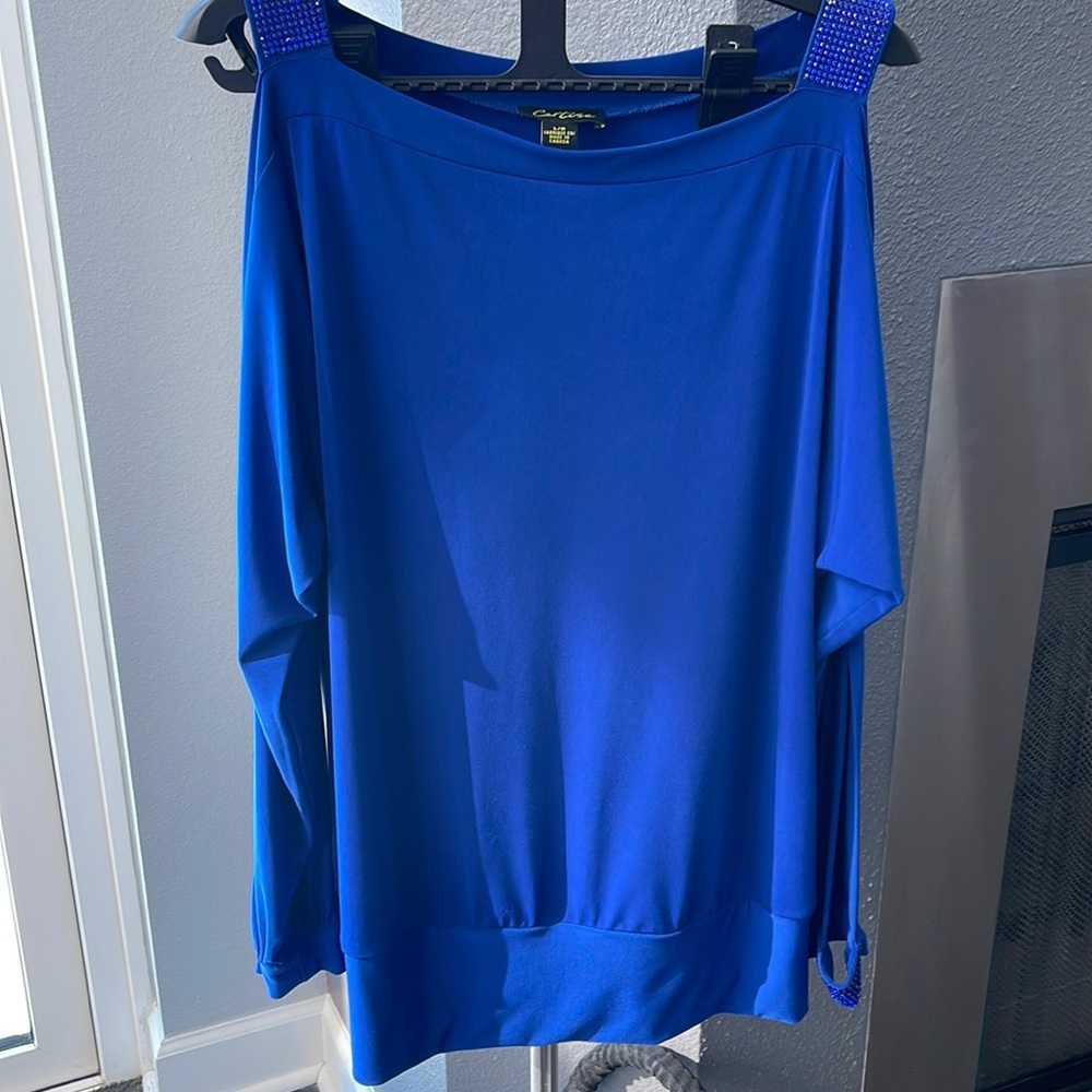 Dressy blue blouse with rhinestones L